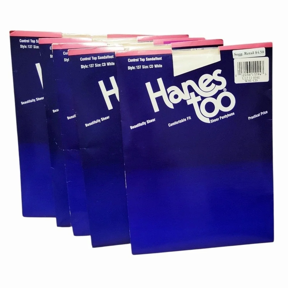 Vintage 1994 Hanes Too Pantyhose Lot of 5 Control‎ Top Size CD White Style 137